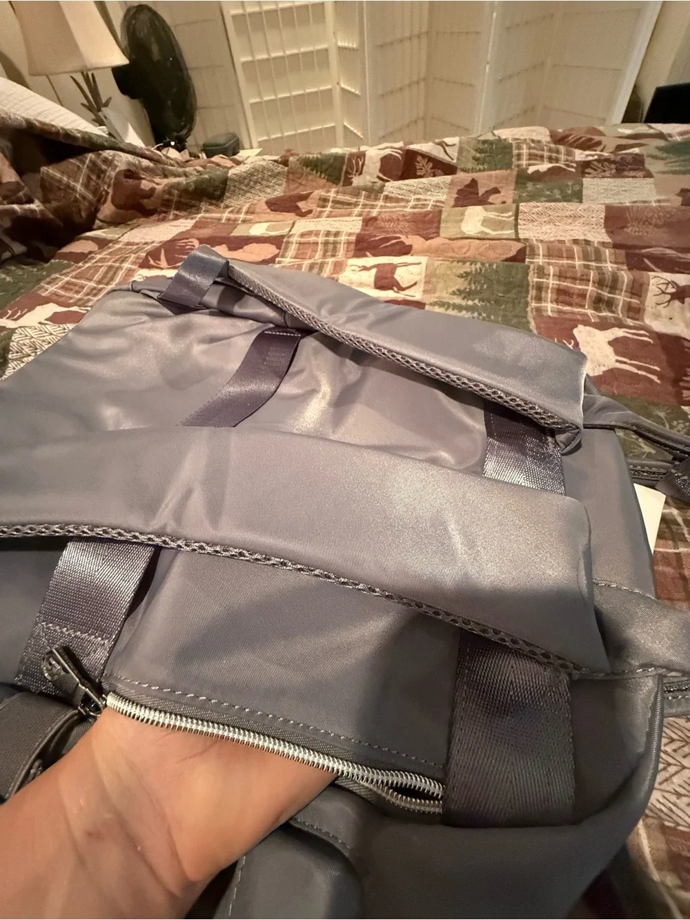 Newbella’s Quilted Fabric Gray Backpack